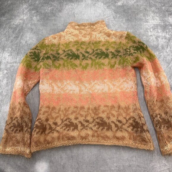 Talbots Sweater Women Medium Brown Coral‎ Stripe Mohair Crochet Cami VTG Fuzzy - Picture 12 of 13